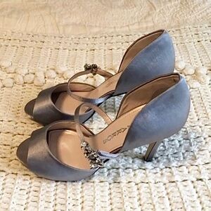 Caparros Silver Satin Peep Toe Heels